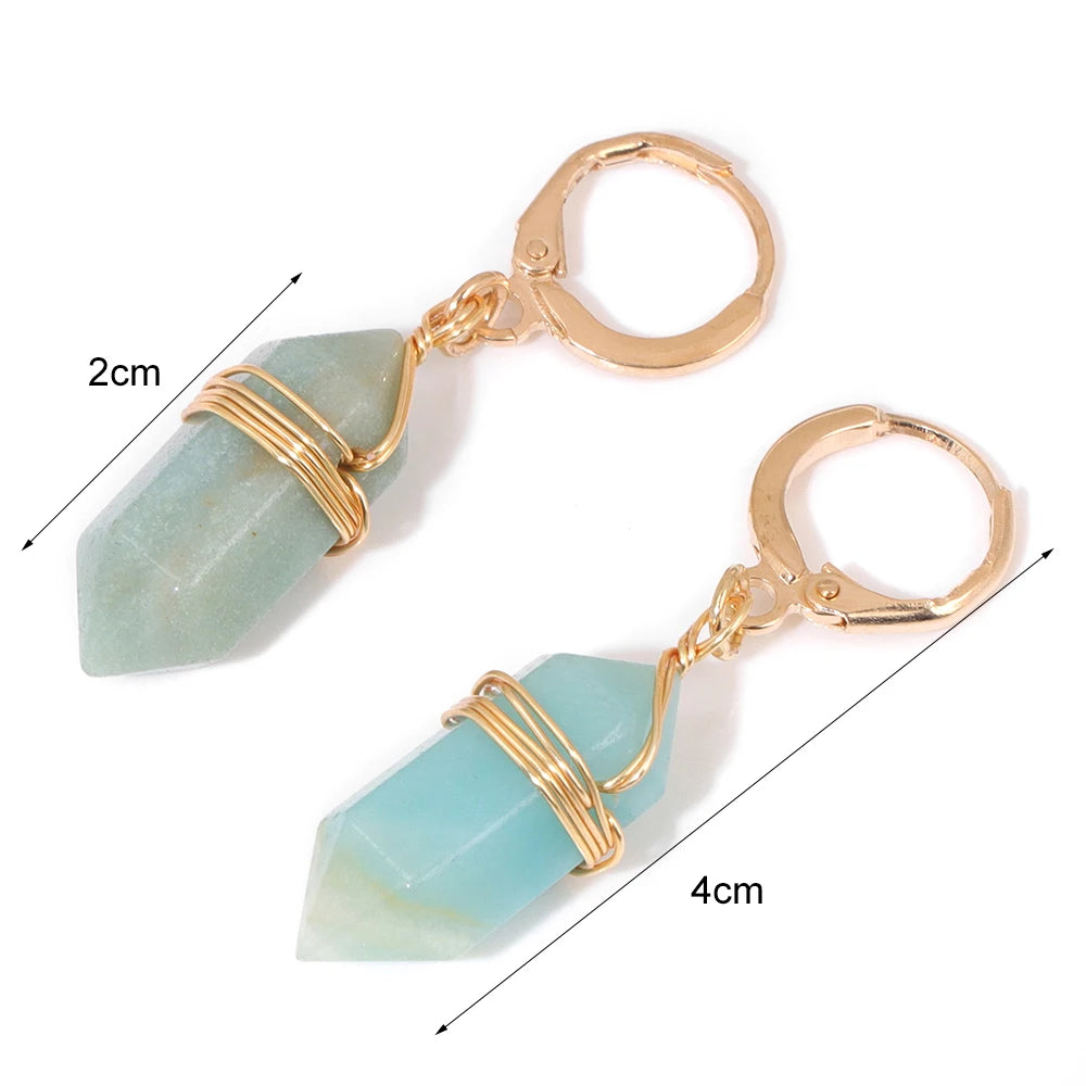 Boucles d'Oreilles Hexagone en Pierre Naturelle
