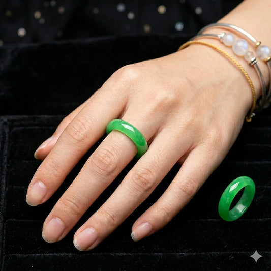 Bague en Jade Vert Naturel, 6mm, Porte-Bonheur