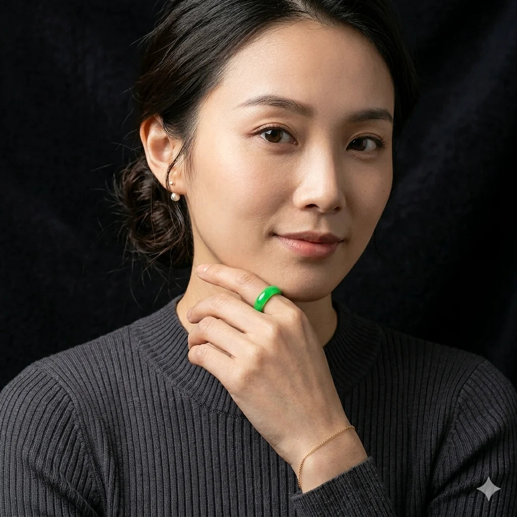 Bague en Jade Vert Naturel, 6mm, Porte-Bonheur