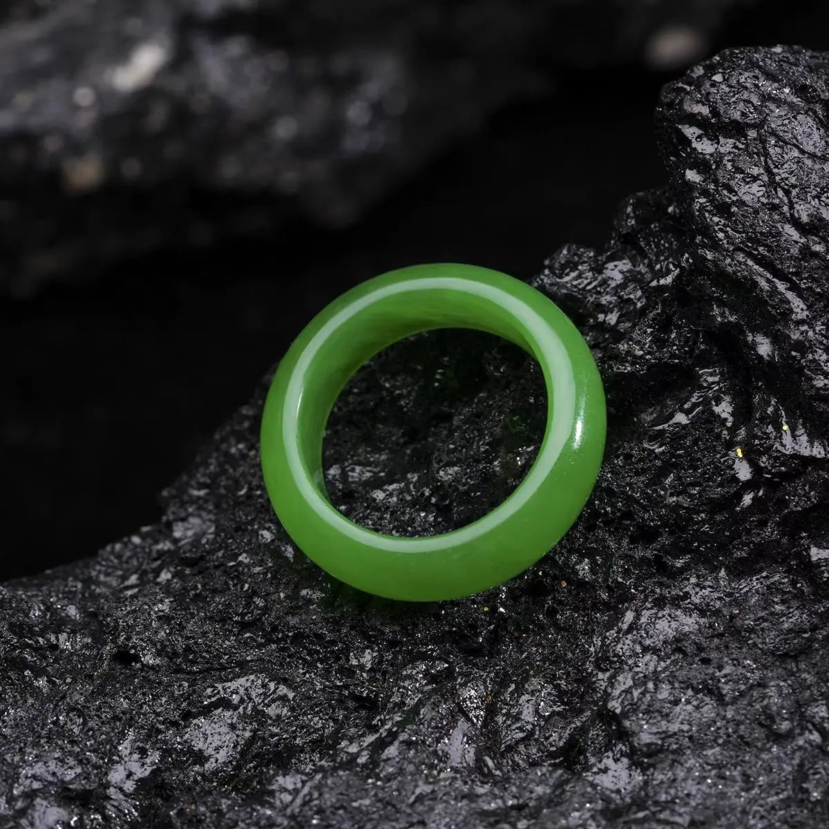 Bague en Jade Vert Naturel, 6mm, Porte-Bonheur