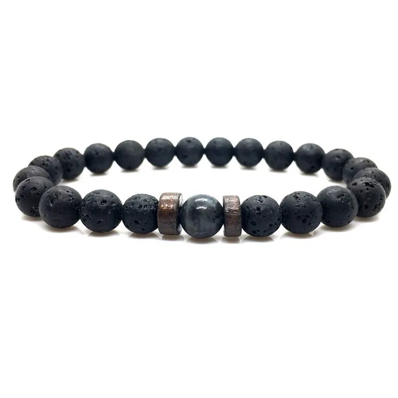Bracelet en Pierre de Lave pour Homme, Bouddha Tibétain