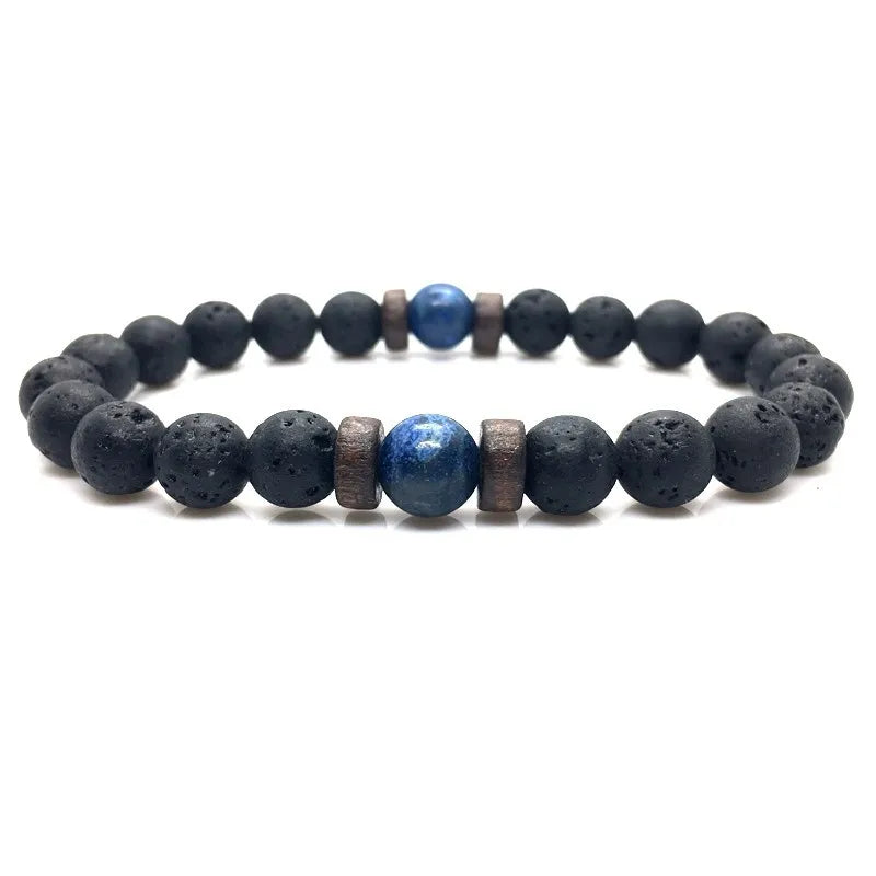 Bracelet en Pierre de Lave pour Homme, Bouddha Tibétain