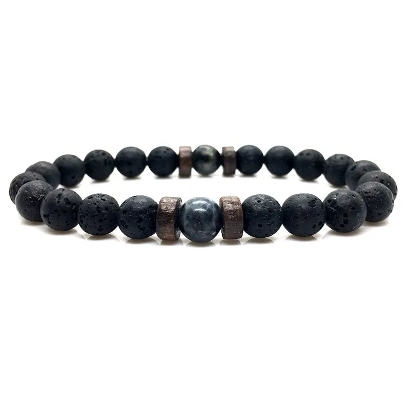 Bracelet en Pierre de Lave pour Homme, Bouddha Tibétain