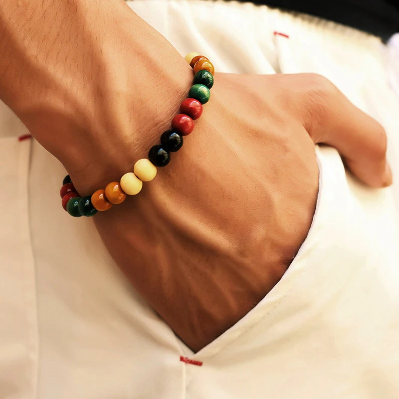 Bracelet en Pierre de Lave pour Homme, Bouddha Tibétain