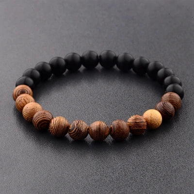 Bracelet en Pierre de Lave pour Homme, Bouddha Tibétain