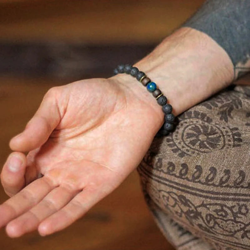 Bracelet en Pierre de Lave pour Homme, Bouddha Tibétain