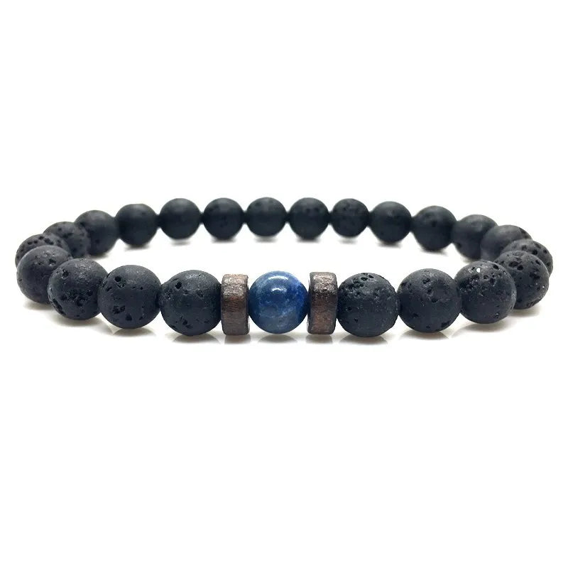 Bracelet en Pierre de Lave pour Homme, Bouddha Tibétain