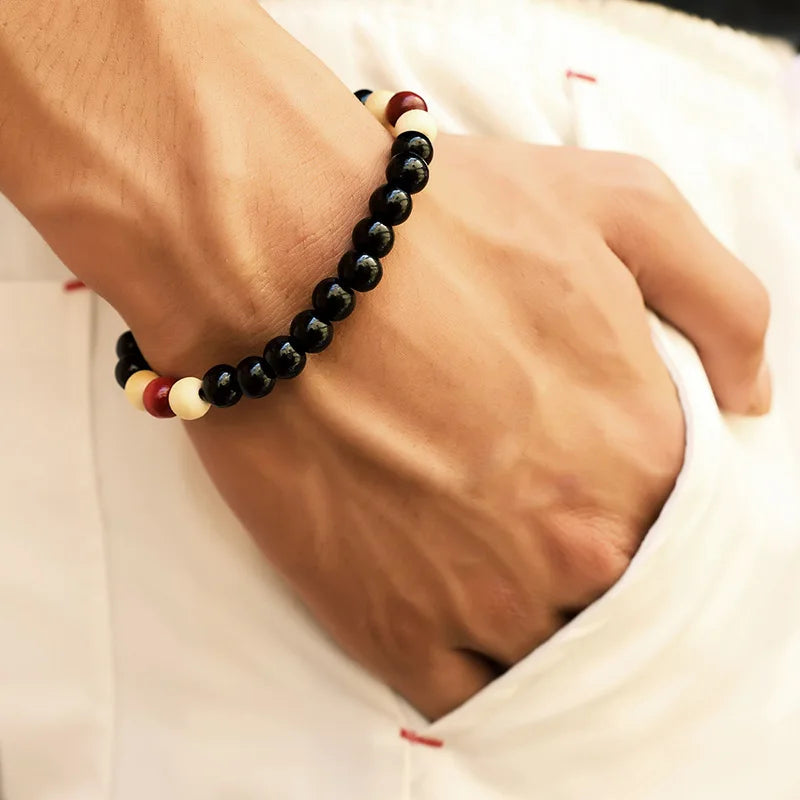 Bracelet en Pierre de Lave pour Homme, Bouddha Tibétain