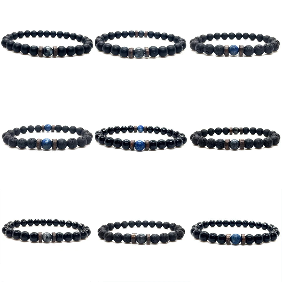 Bracelet en Pierre de Lave pour Homme, Bouddha Tibétain
