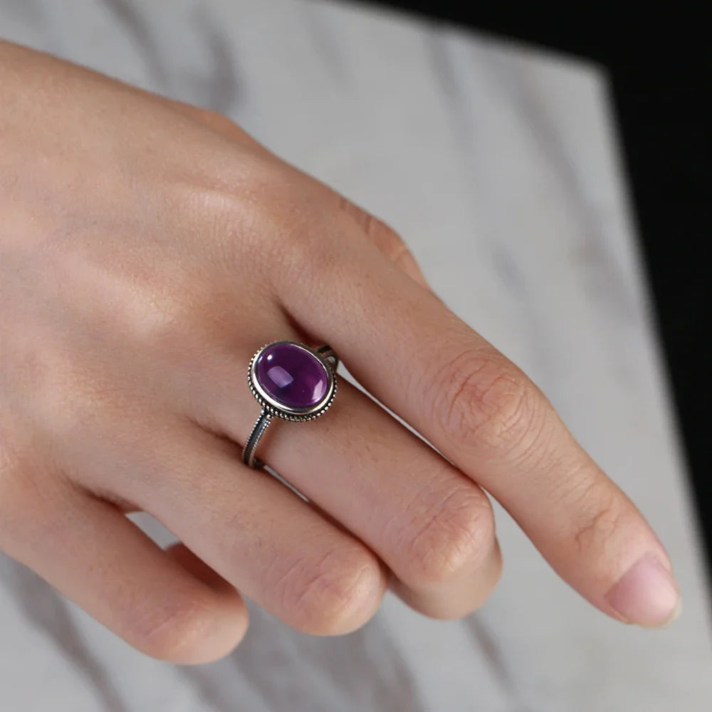 Bague Vintage en Améthyste Naturelle, Argent S925