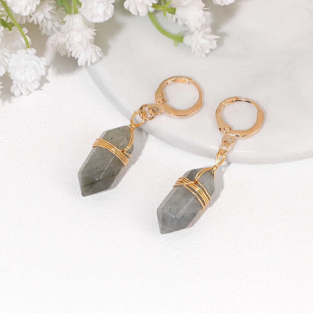 Boucles d'Oreilles Hexagone en Pierre Naturelle