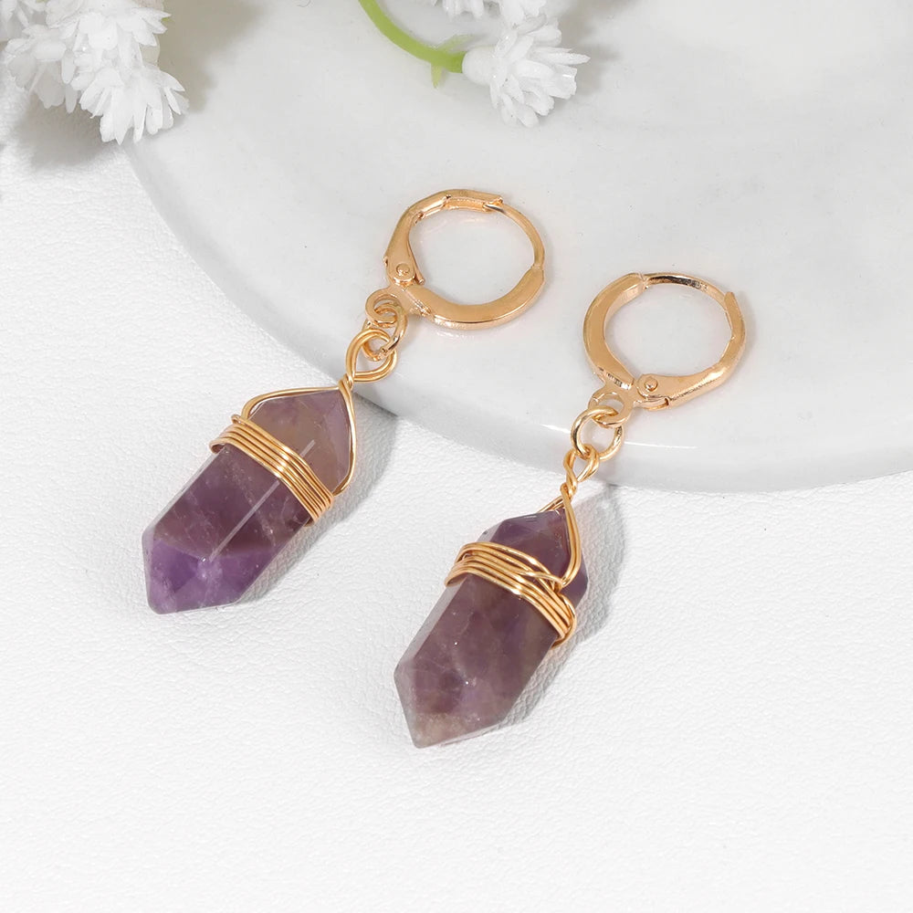 Boucles d'Oreilles Hexagone en Pierre Naturelle