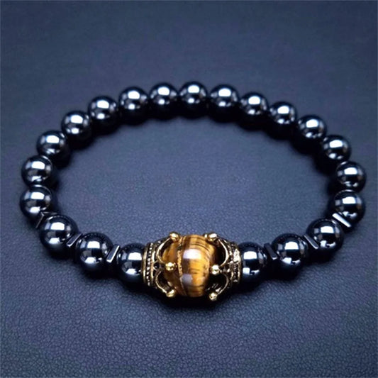 Bracelet en Hématite Naturelle, Couronne Vintage, Homme