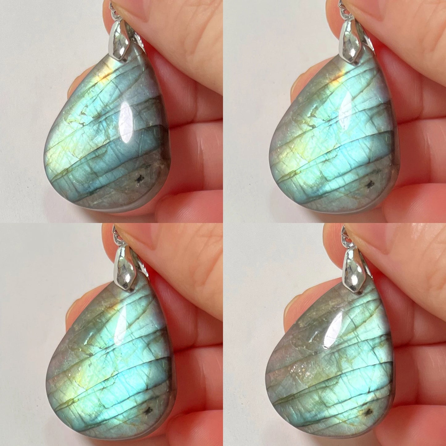Collier Pendentif en Labradorite Naturelle, Rose et Bleue