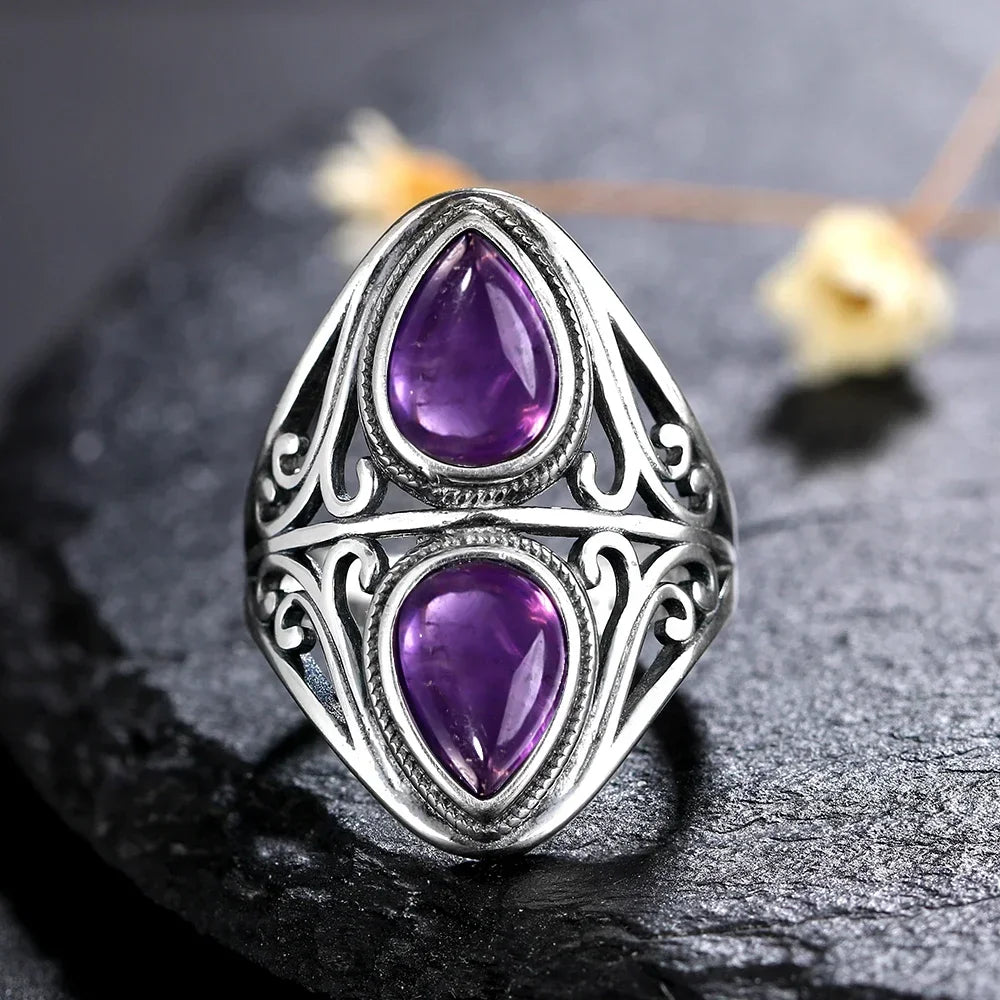 Bague Vintage en Améthyste Naturelle, Argent S925