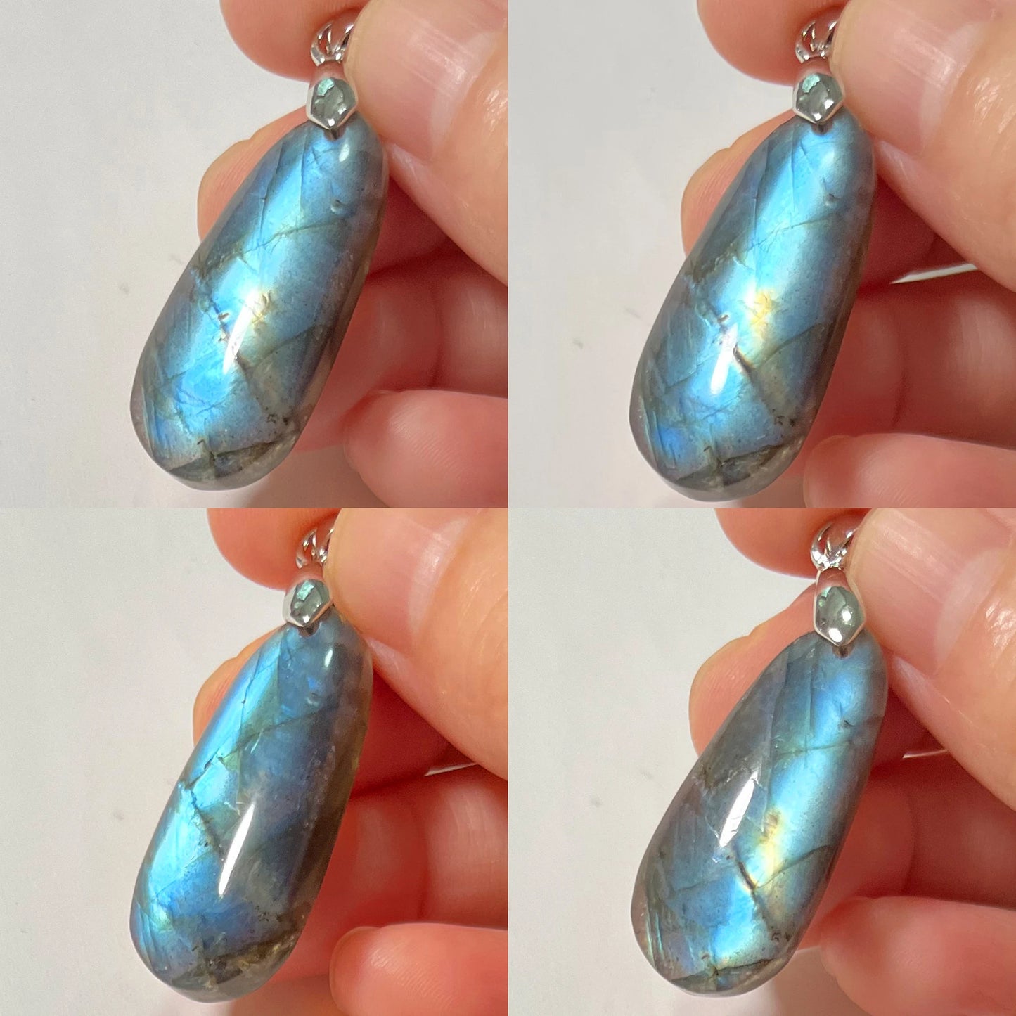 Collier Pendentif en Labradorite Naturelle, Rose et Bleue