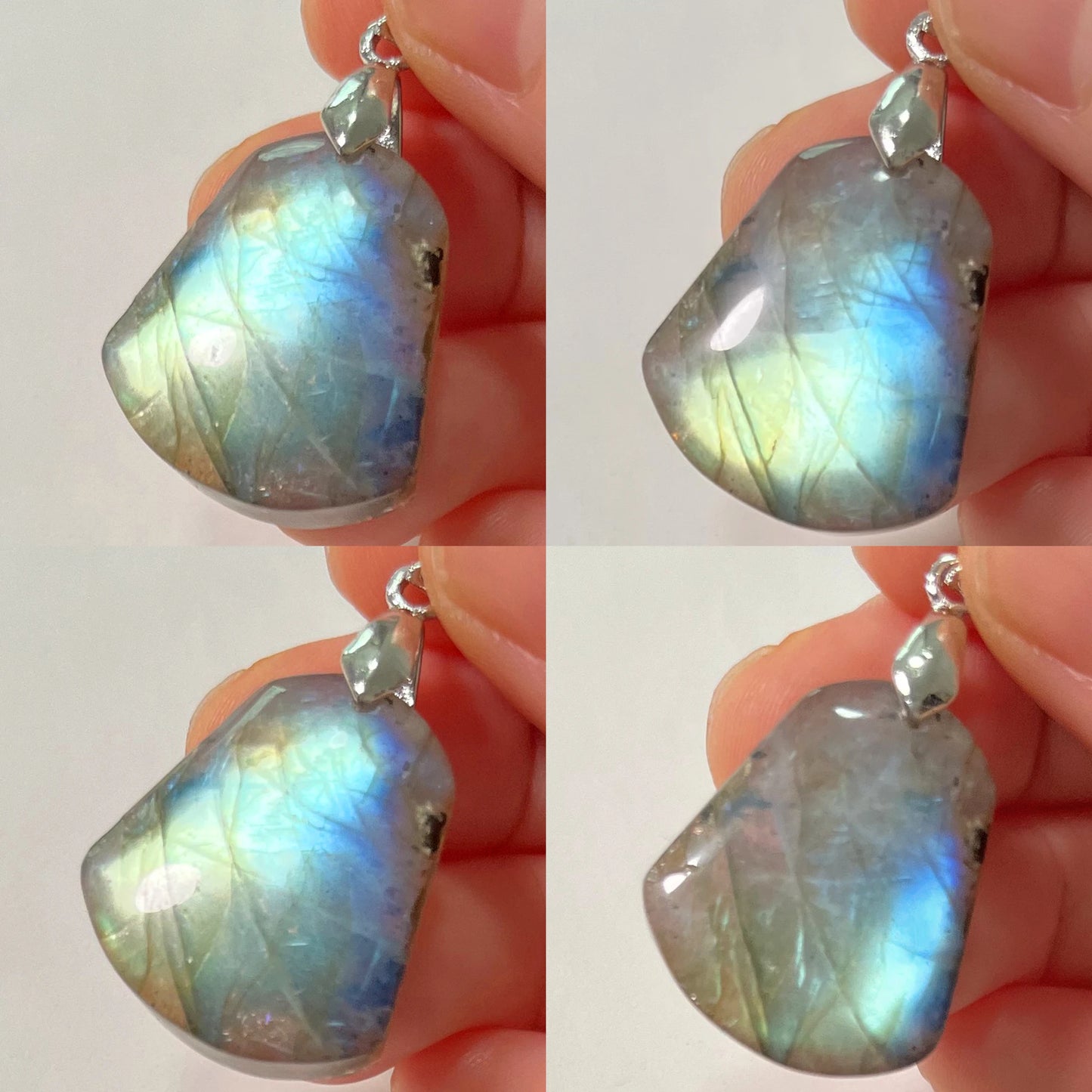 Collier Pendentif en Labradorite Naturelle, Rose et Bleue
