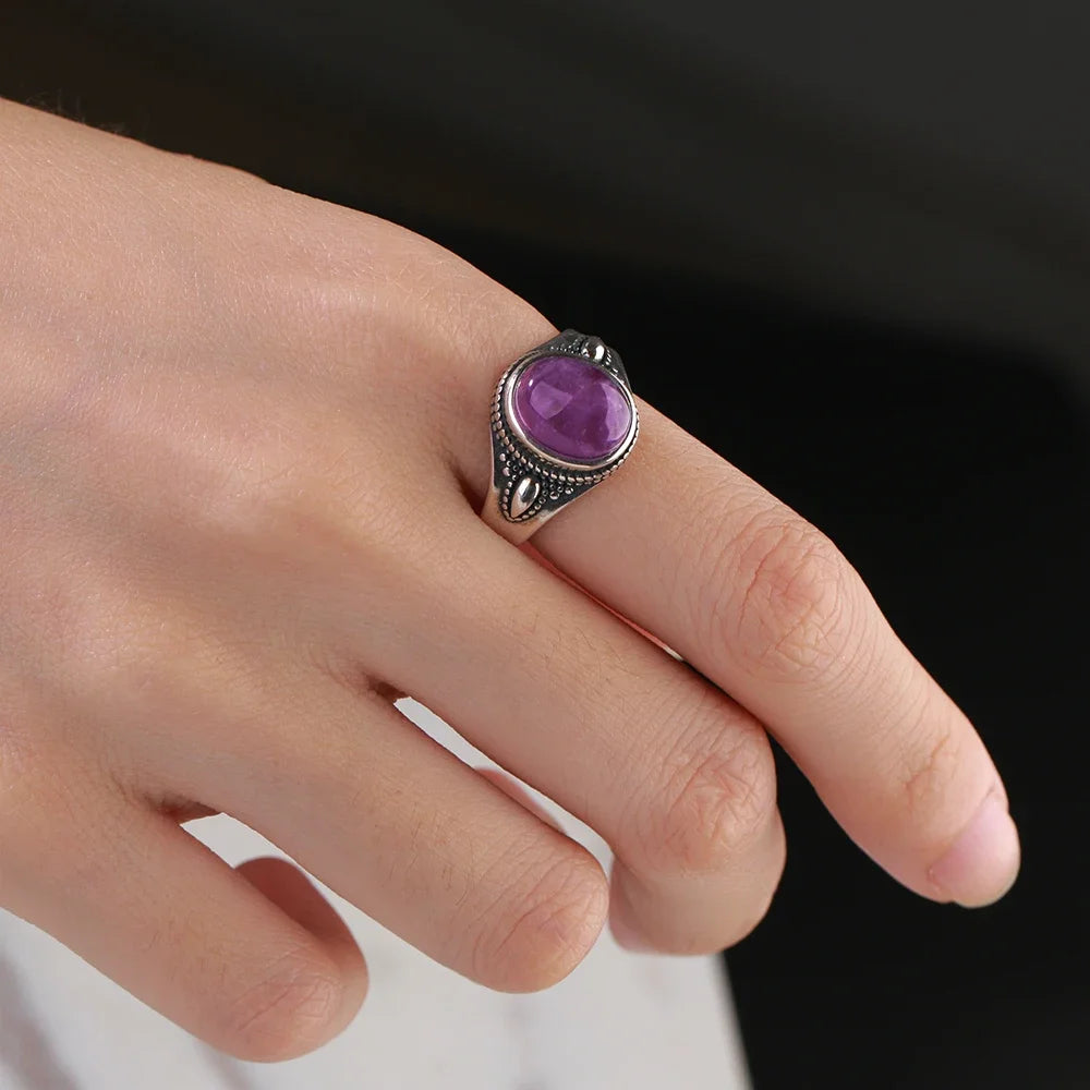 Bague Vintage en Améthyste Naturelle, Argent S925