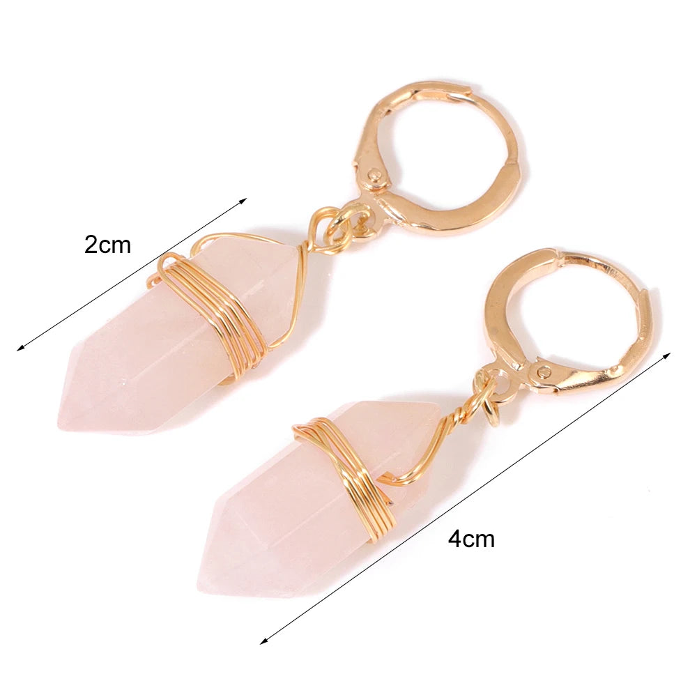 Boucles d'Oreilles Hexagone en Pierre Naturelle