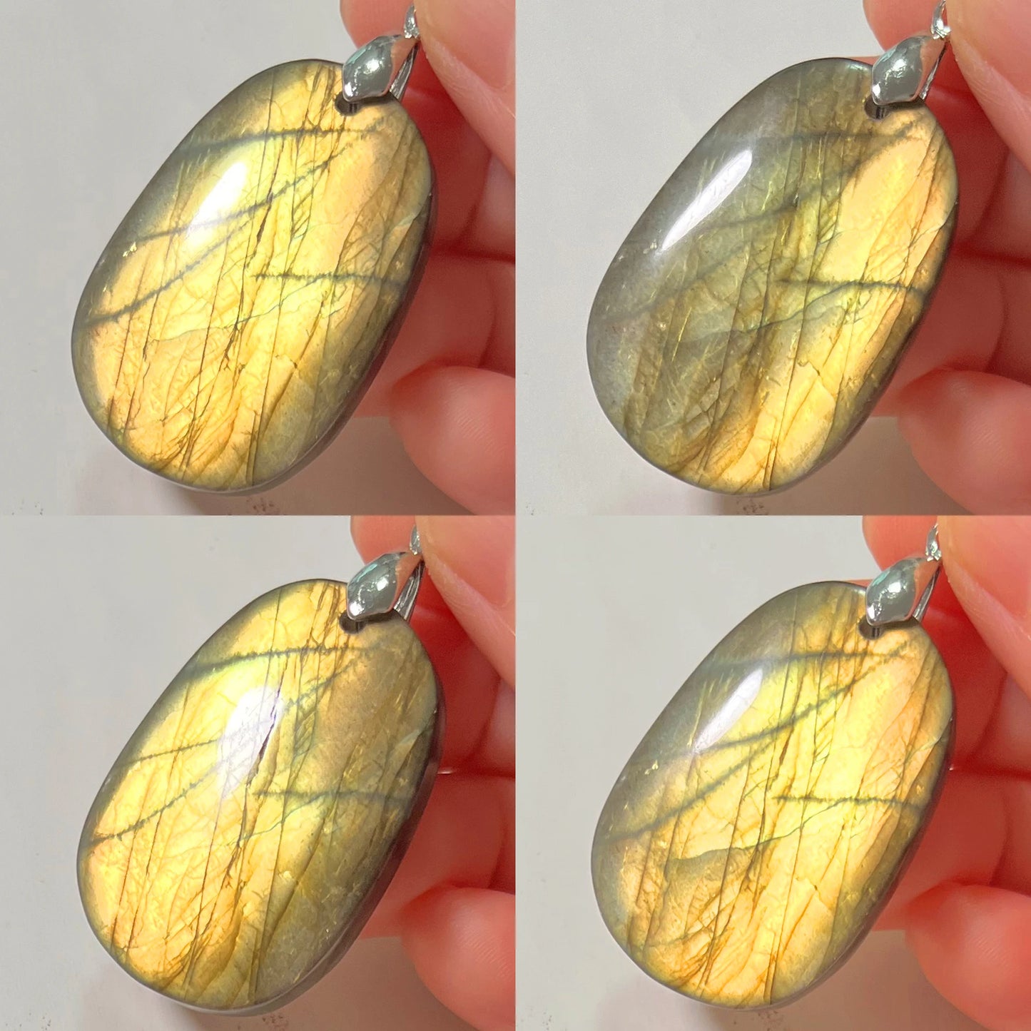 Collier Pendentif en Labradorite Naturelle, Rose et Bleue
