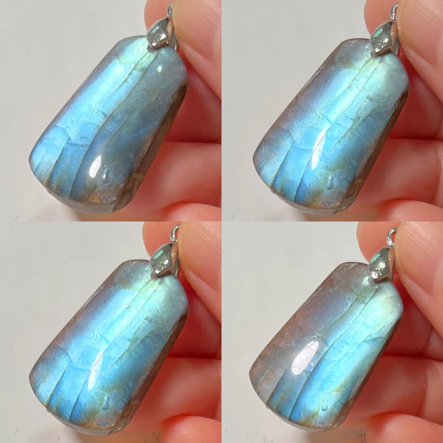 Collier Pendentif en Labradorite Naturelle, Rose et Bleue