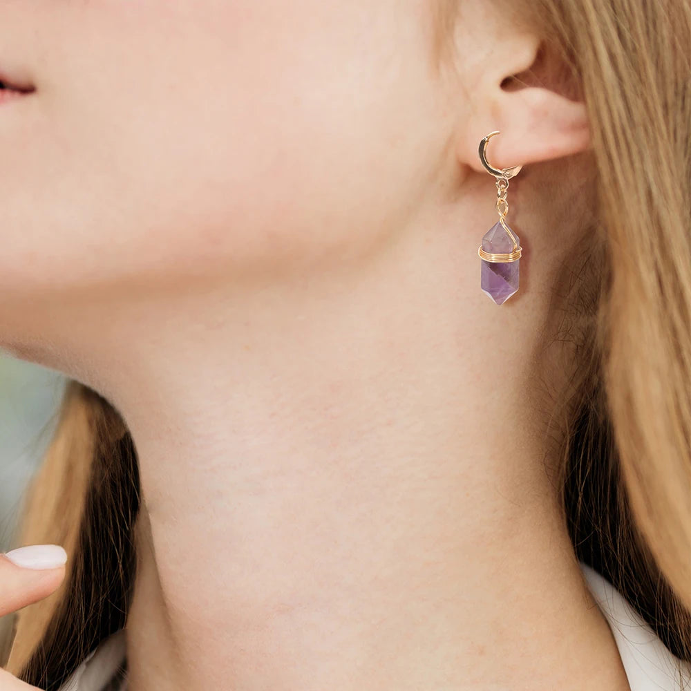 Boucles d'Oreilles Hexagone en Pierre Naturelle
