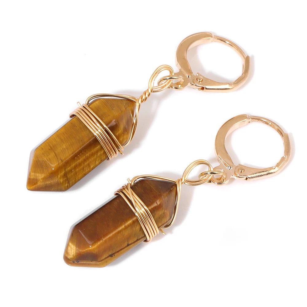 Boucles d'Oreilles Hexagone en Pierre Naturelle