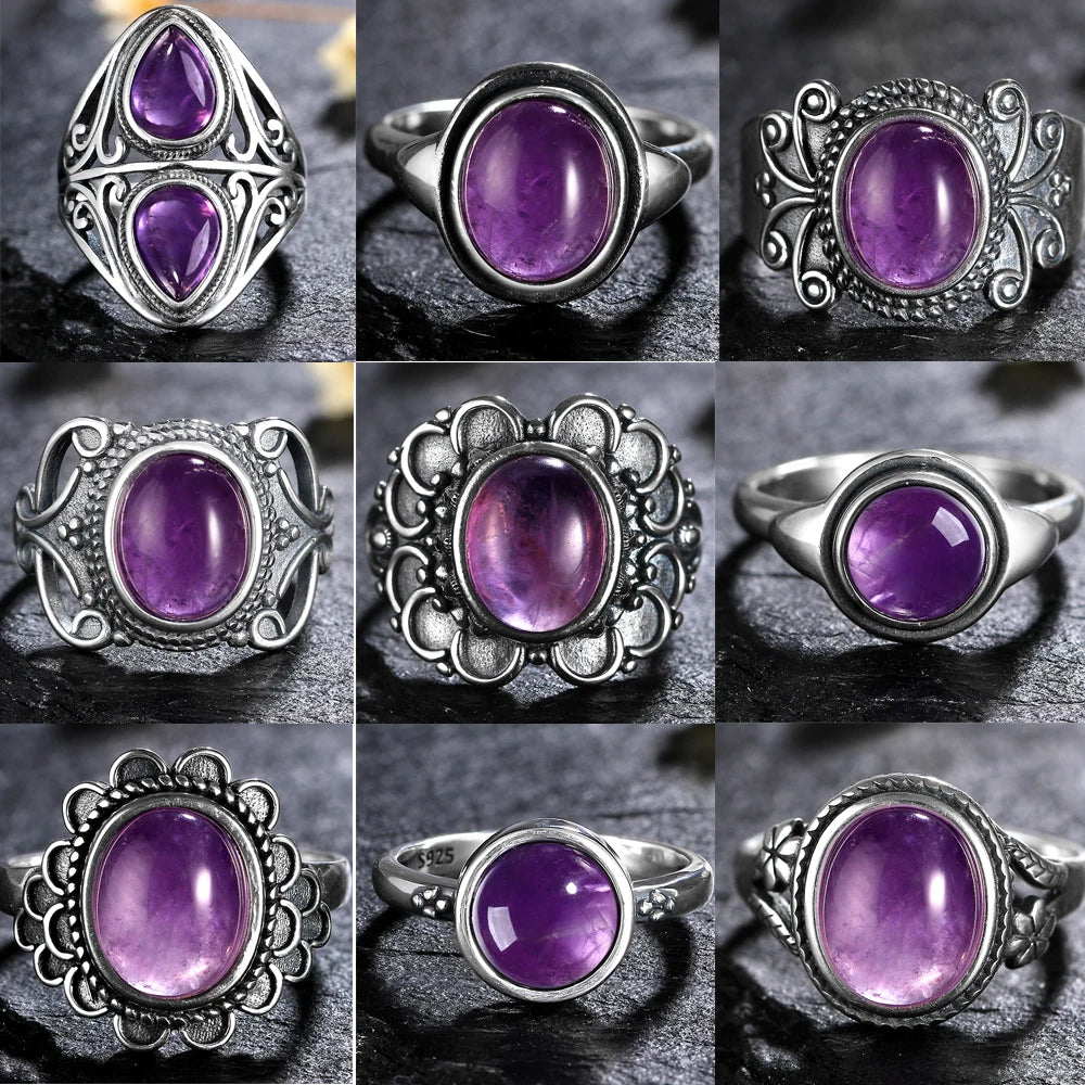 Bague Vintage en Améthyste Naturelle, Argent S925