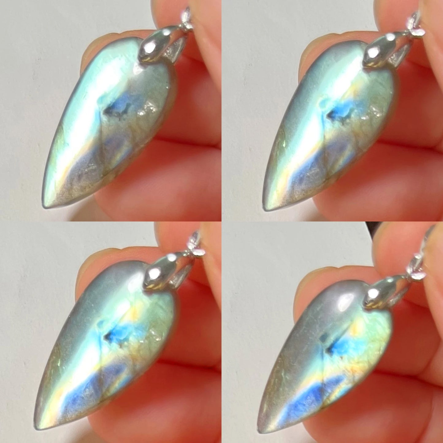 Collier Pendentif en Labradorite Naturelle, Rose et Bleue
