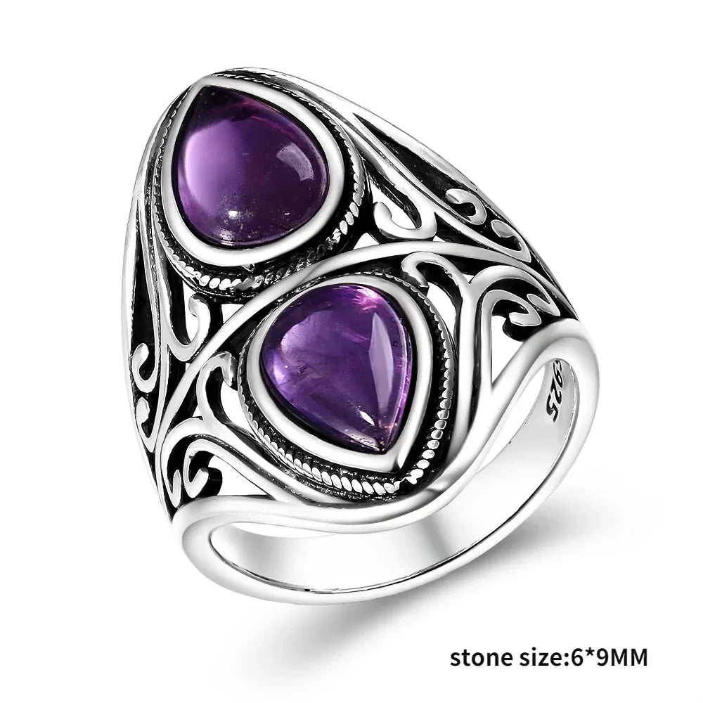 Bague Vintage en Améthyste Naturelle, Argent S925