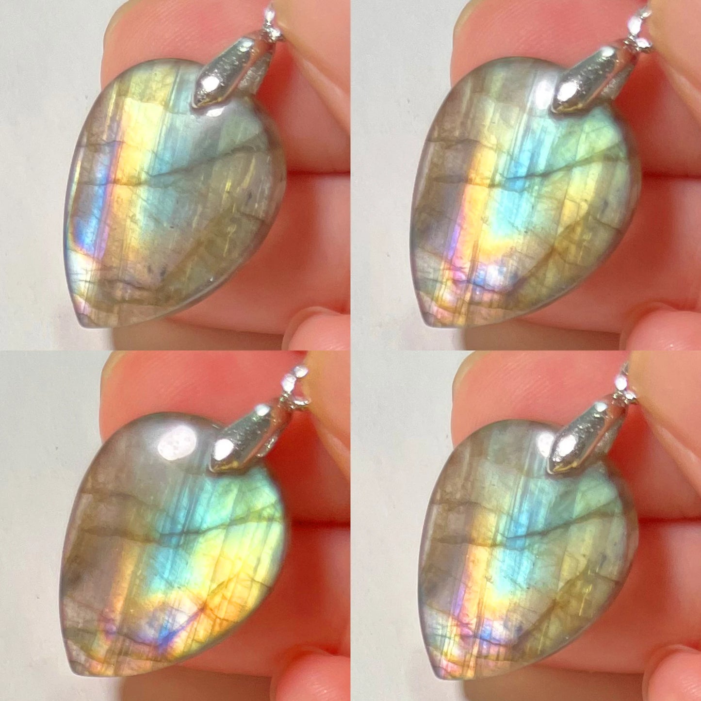 Collier Pendentif en Labradorite Naturelle, Rose et Bleue