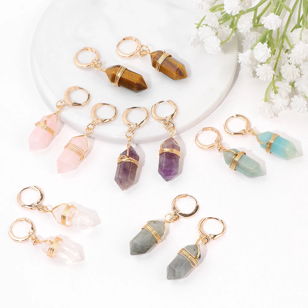 Boucles d'Oreilles Hexagone en Pierre Naturelle
