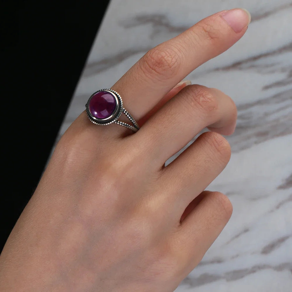 Bague Vintage en Améthyste Naturelle, Argent S925