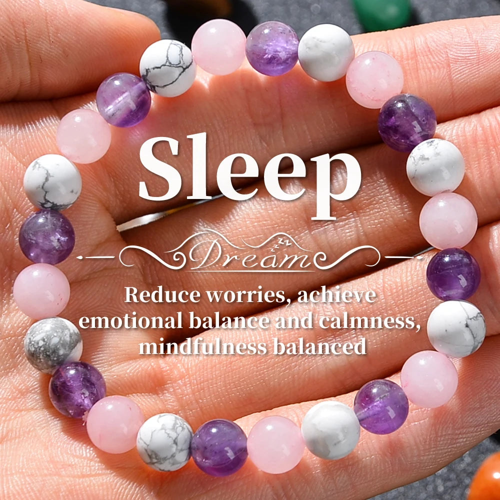 Bracelet de Sommeil Aura en Perles Naturelles, 8mm