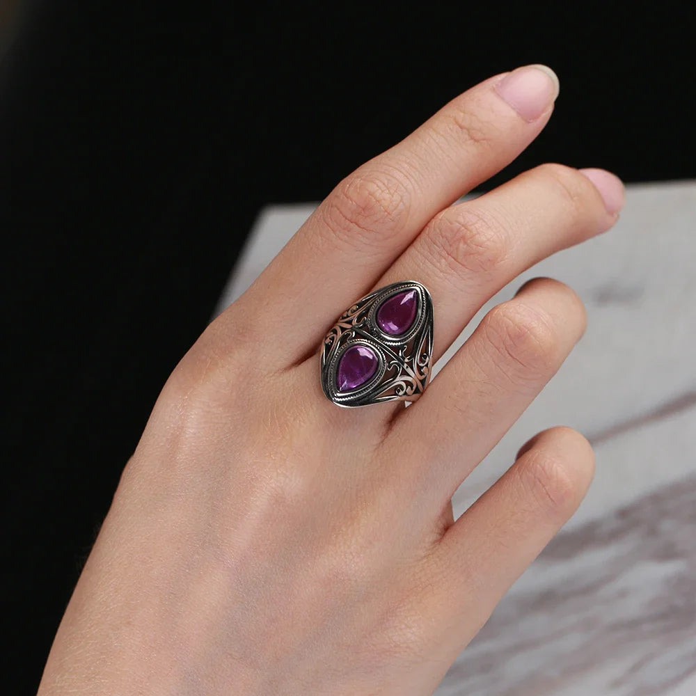 Bague Vintage en Améthyste Naturelle, Argent S925
