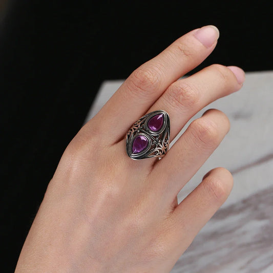 Bague Vintage en Améthyste Naturelle, Argent S925