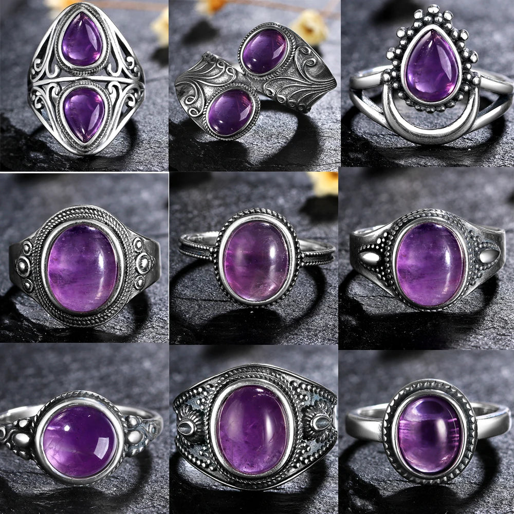 Bague Vintage en Améthyste Naturelle, Argent S925