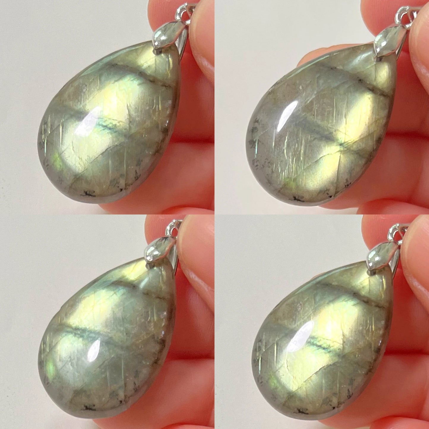 Collier Pendentif en Labradorite Naturelle, Rose et Bleue
