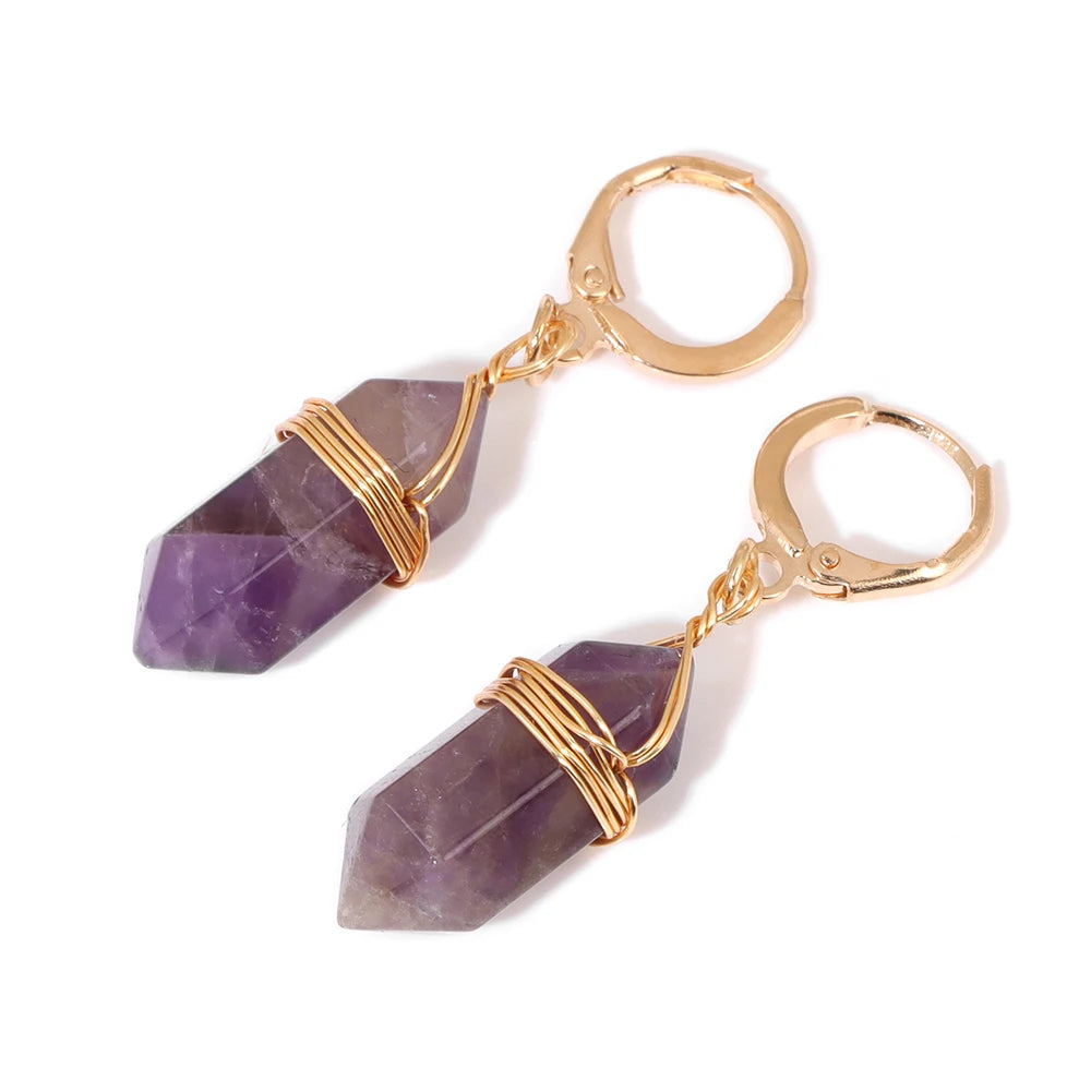 Boucles d'Oreilles Hexagone en Pierre Naturelle