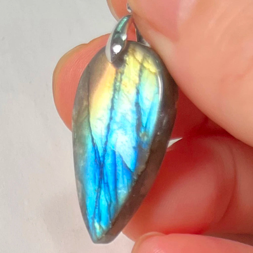 Collier Pendentif en Labradorite Naturelle, Rose et Bleue