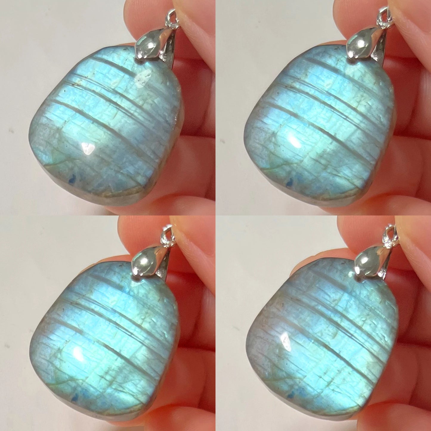 Collier Pendentif en Labradorite Naturelle, Rose et Bleue
