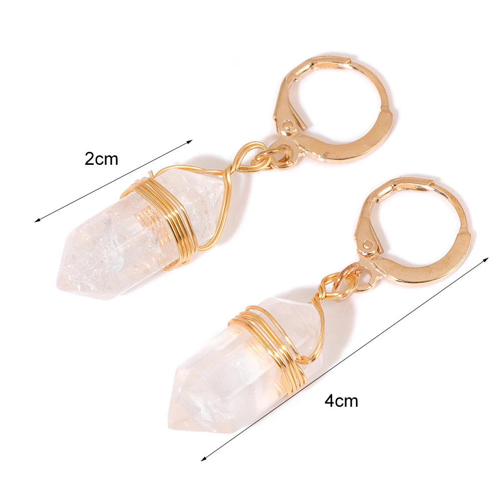 Boucles d'Oreilles Hexagone en Pierre Naturelle
