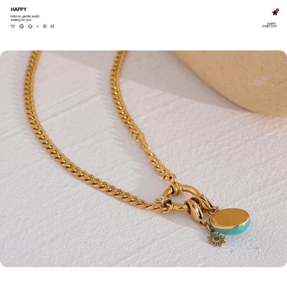 Collier Étoile en Acier Inoxydable, Pierre Naturelle Bleue