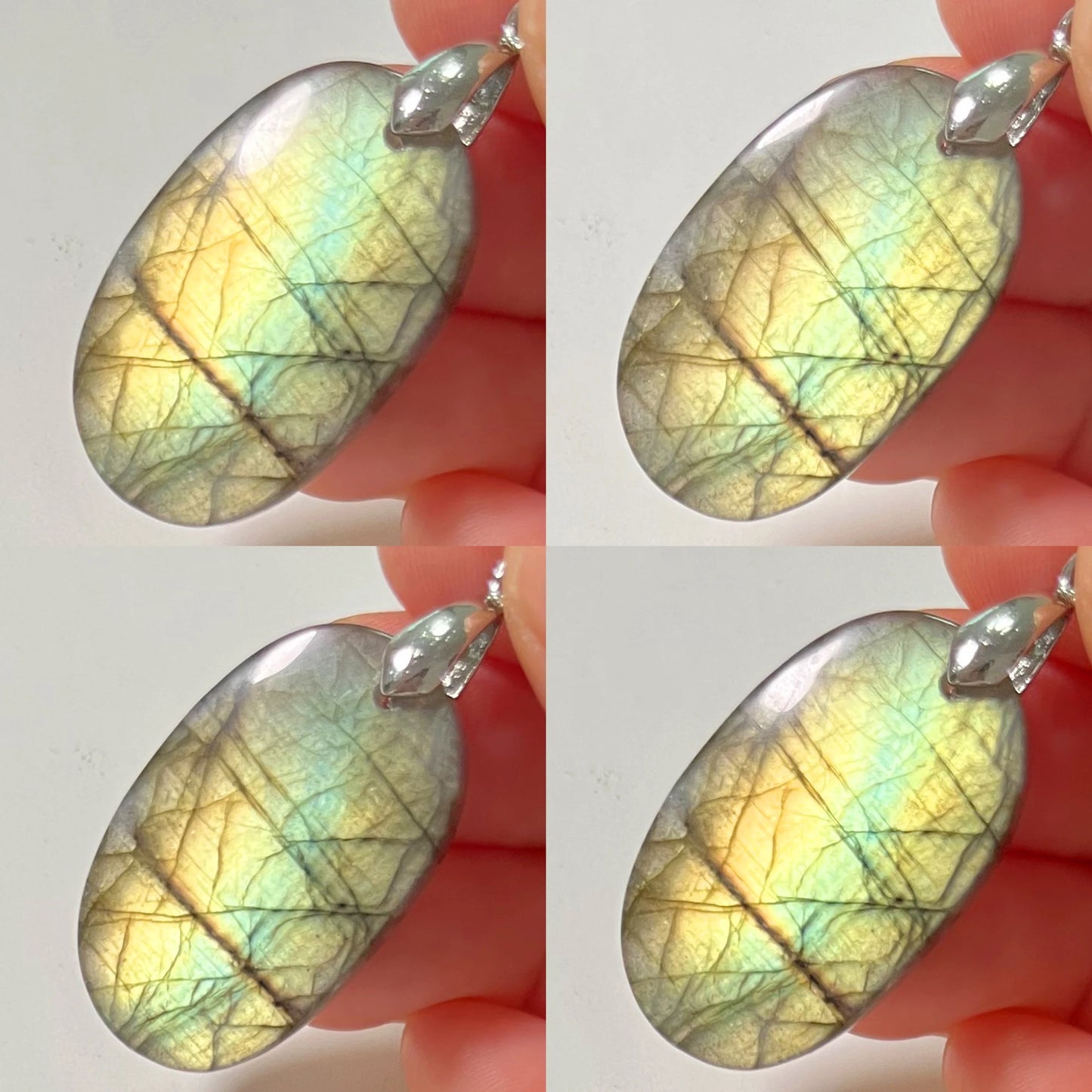Collier Pendentif en Labradorite Naturelle, Rose et Bleue