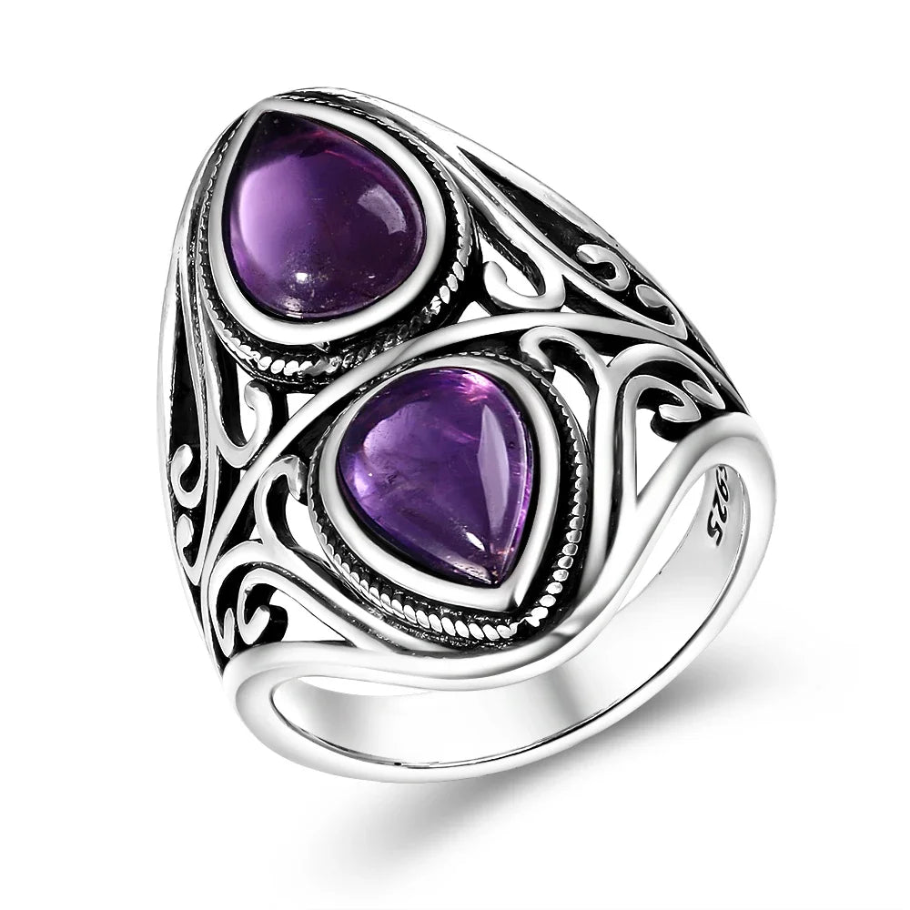 Bague Vintage en Améthyste Naturelle, Argent S925