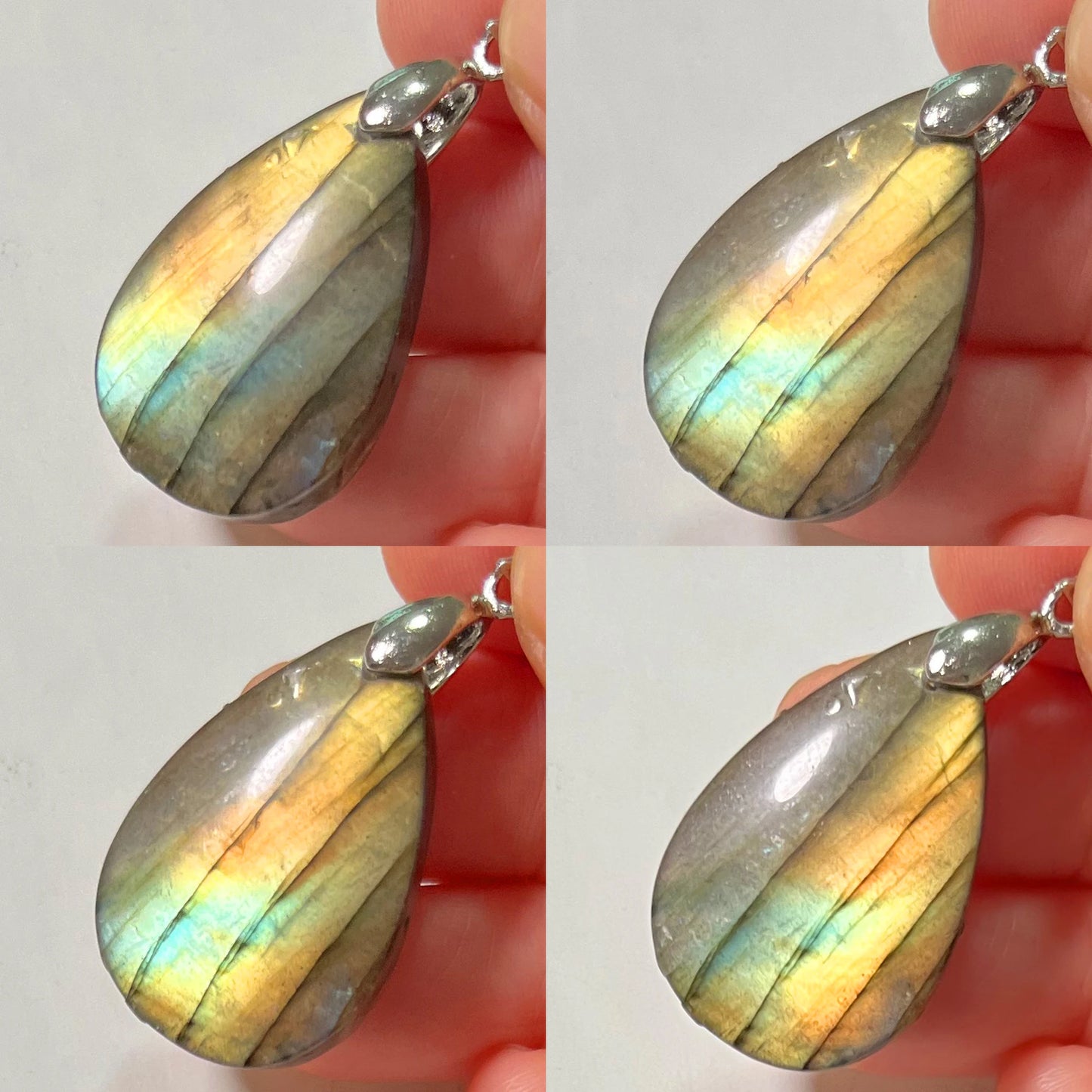 Collier Pendentif en Labradorite Naturelle, Rose et Bleue
