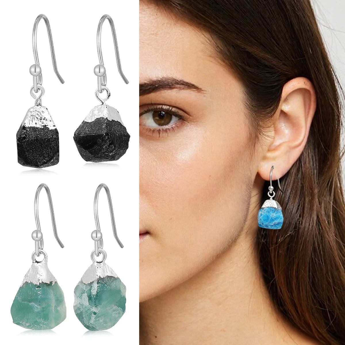 Boucles d'Oreilles en Pierre Naturelle Brute