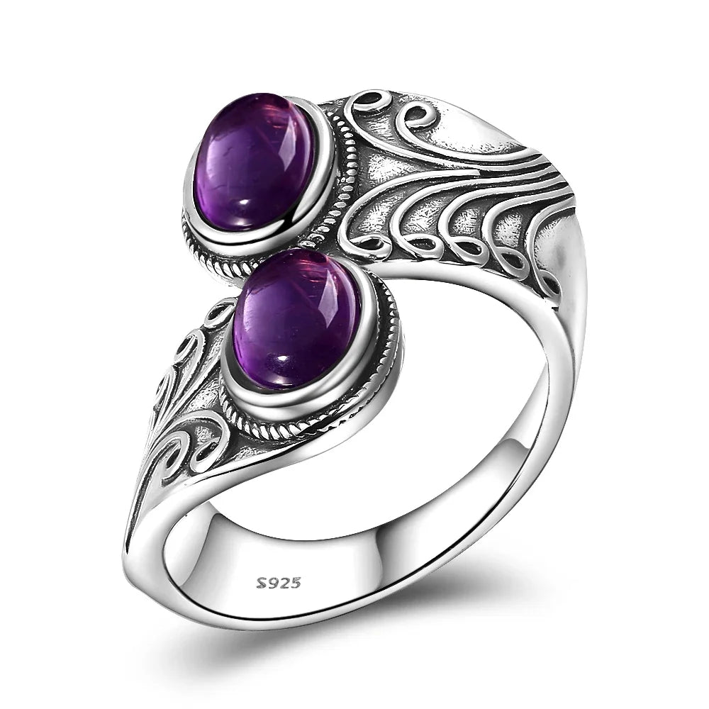 Bague Vintage en Améthyste Naturelle, Argent S925