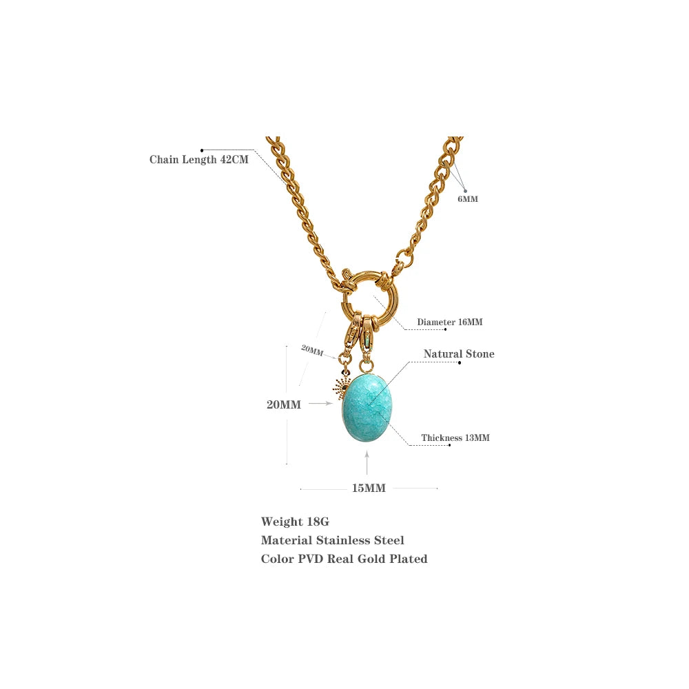 Collier Étoile en Acier Inoxydable, Pierre Naturelle Bleue