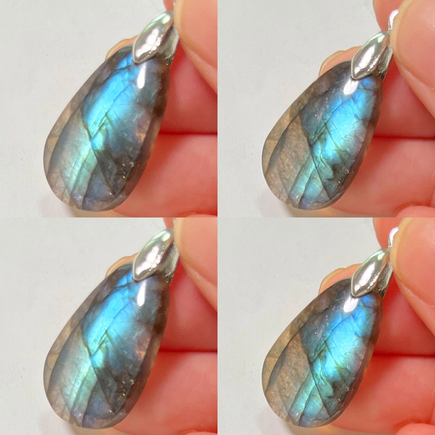 Collier Pendentif en Labradorite Naturelle, Rose et Bleue